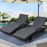 Gardeon 2PC Sun Lounge Wicker Lounger Outdoor Furniture Beach Chair Patio Adjustable Cushion Black Chez Guru