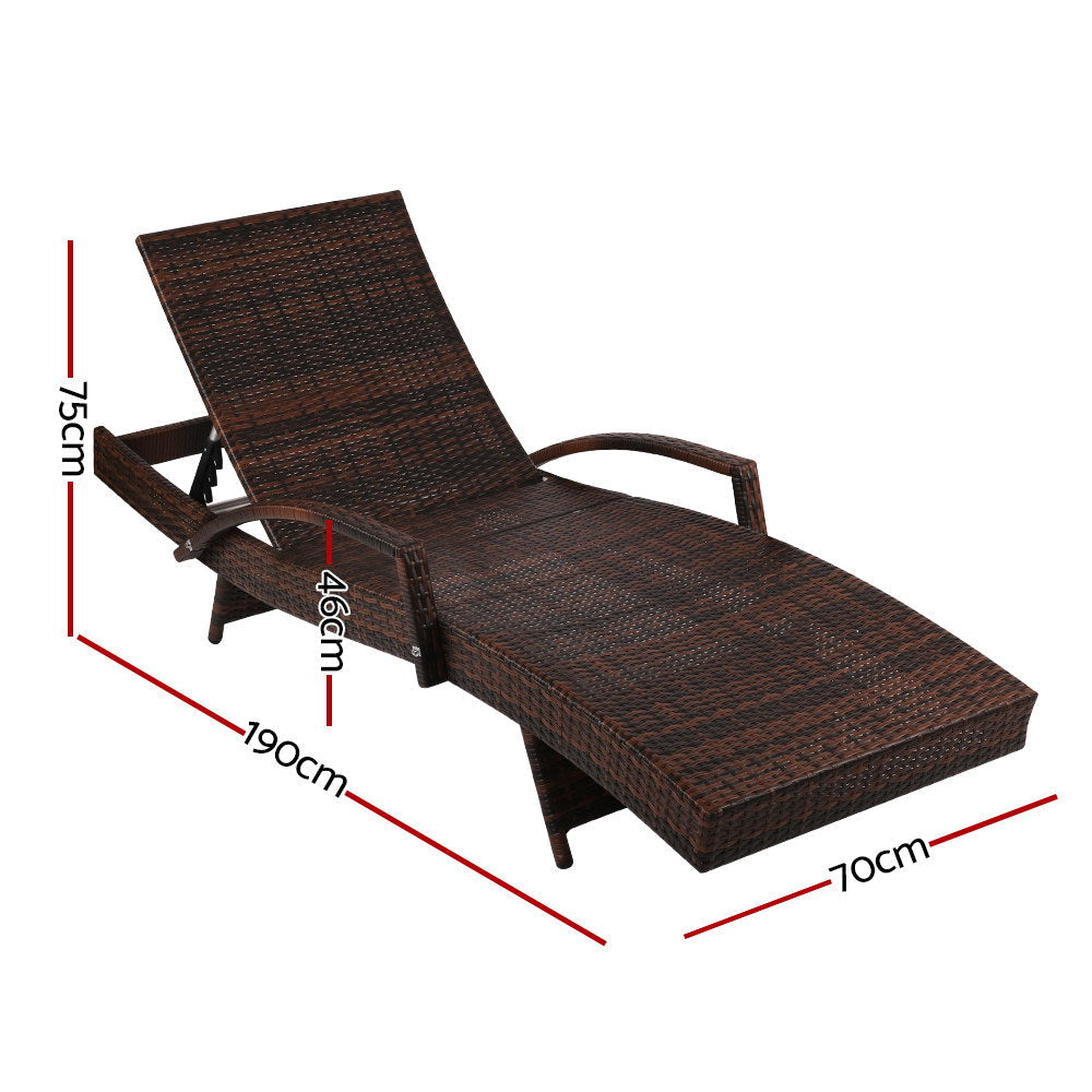 Gardeon Sun Lounge Wicker Lounger Outdoor Furniture Beach Chair Patio Adjustable Cushion Brown Chez Guru