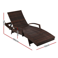 Gardeon Sun Lounge Wicker Lounger Outdoor Furniture Beach Chair Patio Adjustable Cushion Brown Chez Guru