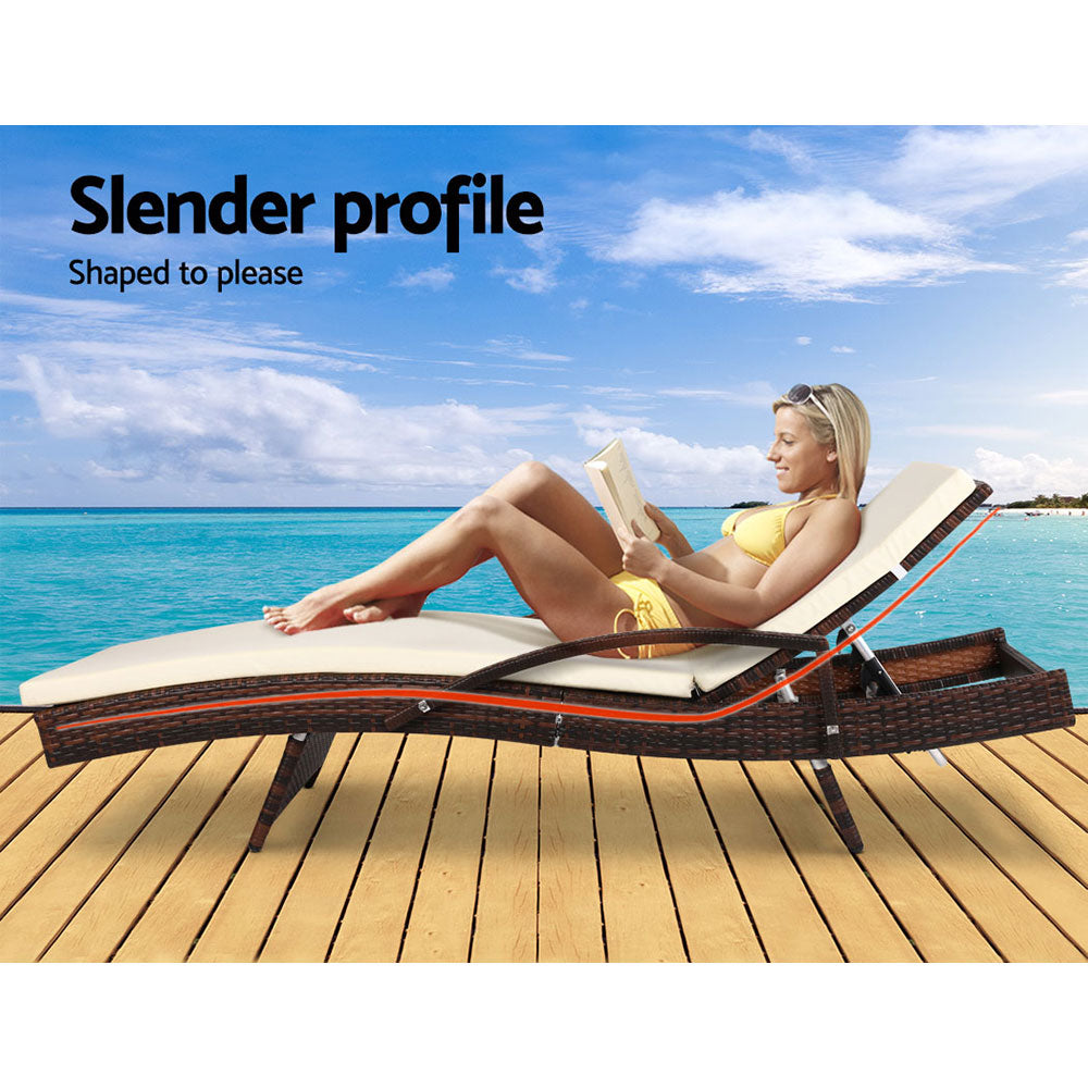 Gardeon Sun Lounge Wicker Lounger Outdoor Furniture Beach Chair Patio Adjustable Cushion Brown Chez Guru