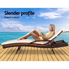 Gardeon Sun Lounge Wicker Lounger Outdoor Furniture Beach Chair Patio Adjustable Cushion Brown Chez Guru