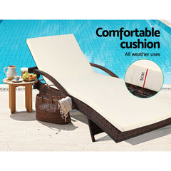 Gardeon Sun Lounge Wicker Lounger Outdoor Furniture Beach Chair Patio Adjustable Cushion Brown Chez Guru