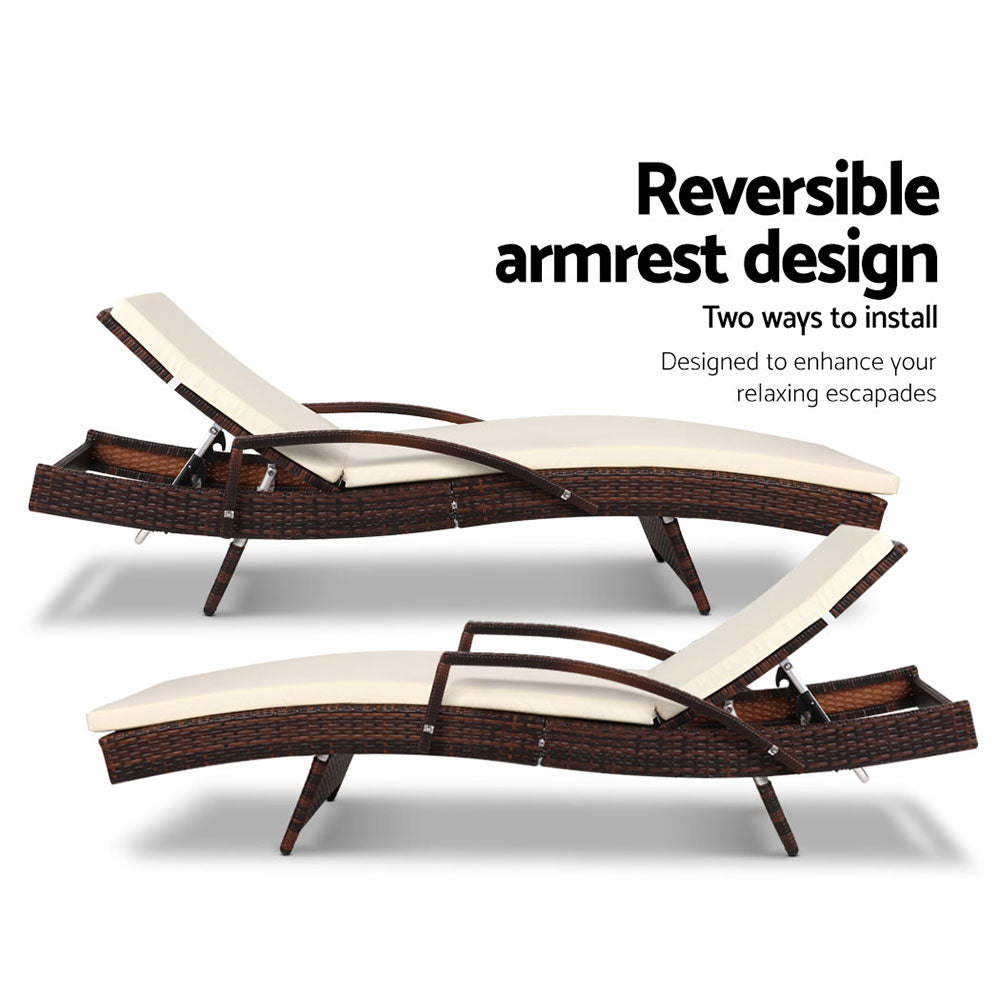 Gardeon Sun Lounge Wicker Lounger Outdoor Furniture Beach Chair Patio Adjustable Cushion Brown Chez Guru