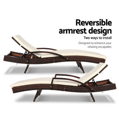 Gardeon Sun Lounge Wicker Lounger Outdoor Furniture Beach Chair Patio Adjustable Cushion Brown Chez Guru