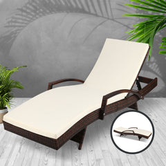 Gardeon Sun Lounge Wicker Lounger Outdoor Furniture Beach Chair Patio Adjustable Cushion Brown Chez Guru