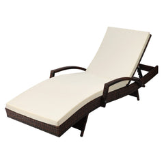 Gardeon Sun Lounge Wicker Lounger Outdoor Furniture Beach Chair Patio Adjustable Cushion Brown Chez Guru
