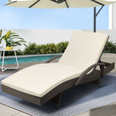 Gardeon Sun Lounge Wicker Lounger Outdoor Furniture Beach Chair Patio Adjustable Cushion Grey&Beige Chez Guru