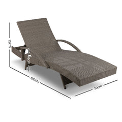 Gardeon Sun Lounge Wicker Lounger Outdoor Furniture Beach Chair Patio Adjustable Cushion Grey&Beige Chez Guru