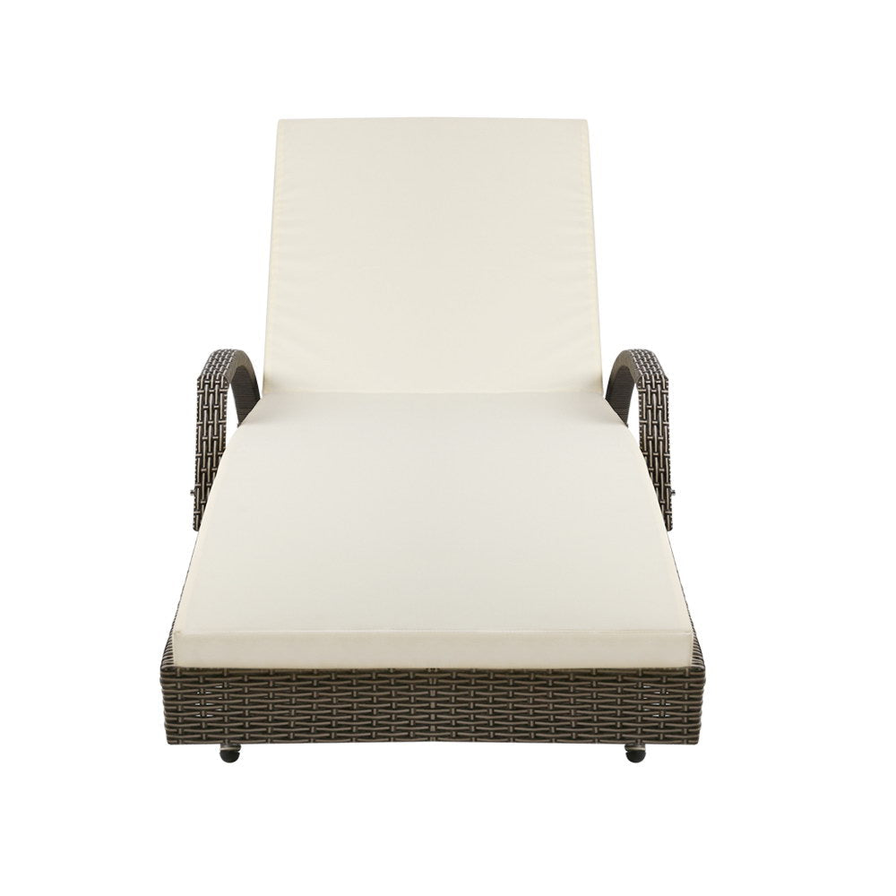 Gardeon Sun Lounge Wicker Lounger Outdoor Furniture Beach Chair Patio Adjustable Cushion Grey&Beige Chez Guru