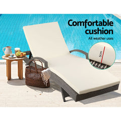 Gardeon Sun Lounge Wicker Lounger Outdoor Furniture Beach Chair Patio Adjustable Cushion Grey&Beige Chez Guru