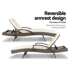 Gardeon Sun Lounge Wicker Lounger Outdoor Furniture Beach Chair Patio Adjustable Cushion Grey&Beige Chez Guru