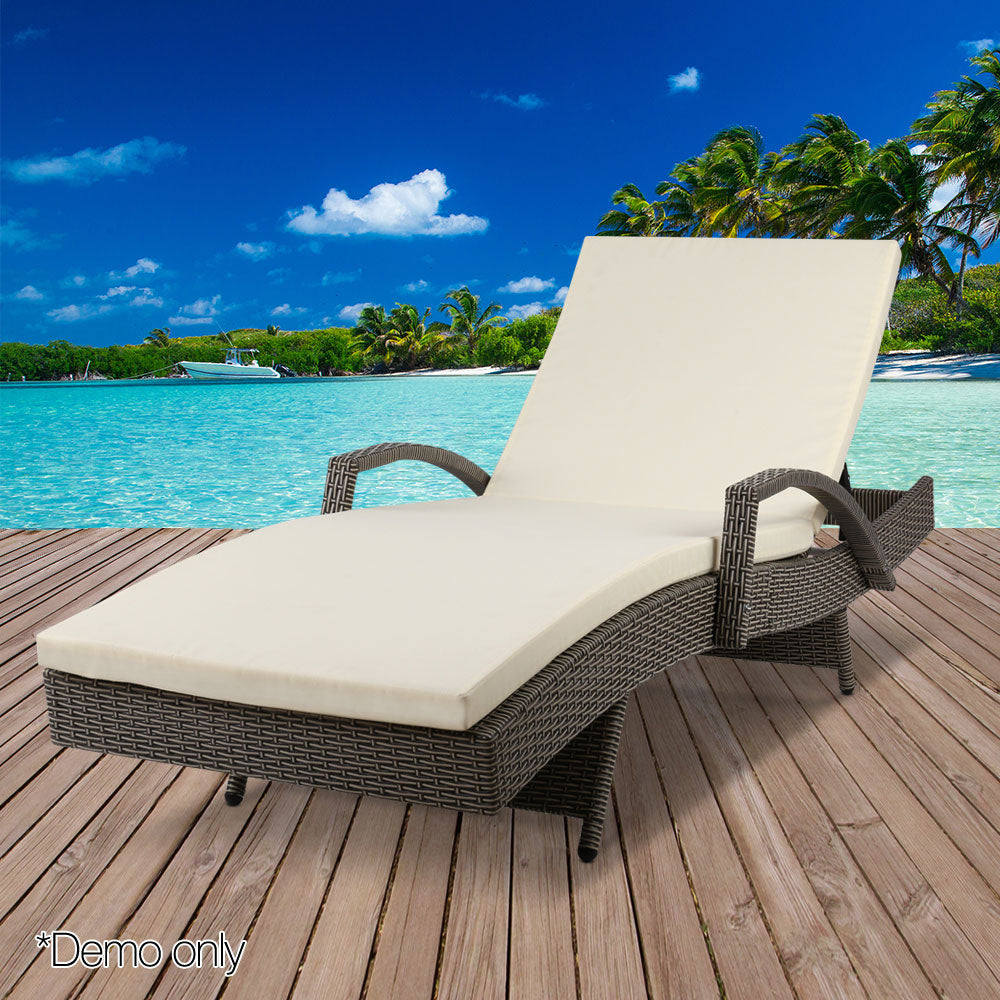 Gardeon Sun Lounge Wicker Lounger Outdoor Furniture Beach Chair Patio Adjustable Cushion Grey&Beige Chez Guru
