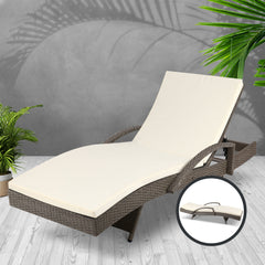 Gardeon Sun Lounge Wicker Lounger Outdoor Furniture Beach Chair Patio Adjustable Cushion Grey&Beige Chez Guru