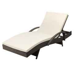 Gardeon Sun Lounge Wicker Lounger Outdoor Furniture Beach Chair Patio Adjustable Cushion Grey&Beige Chez Guru
