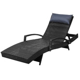 Gardeon Sun Lounge Wicker Lounger Outdoor Furniture Beach Chair Armrest Adjustable Black Chez Guru