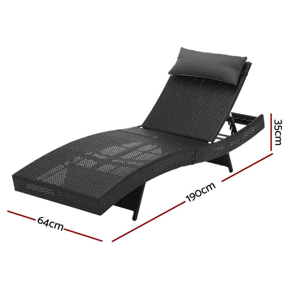 Gardeon 2PC Sun Lounge Wicker Lounger Outdoor Furniture Beach Chair Garden Adjustable Black Chez Guru