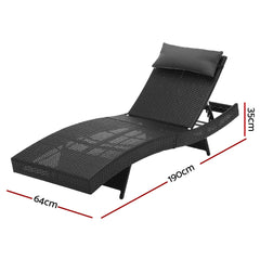 Gardeon 2PC Sun Lounge Wicker Lounger Outdoor Furniture Beach Chair Garden Adjustable Black Chez Guru