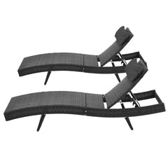 Gardeon 2PC Sun Lounge Wicker Lounger Outdoor Furniture Beach Chair Garden Adjustable Black Chez Guru