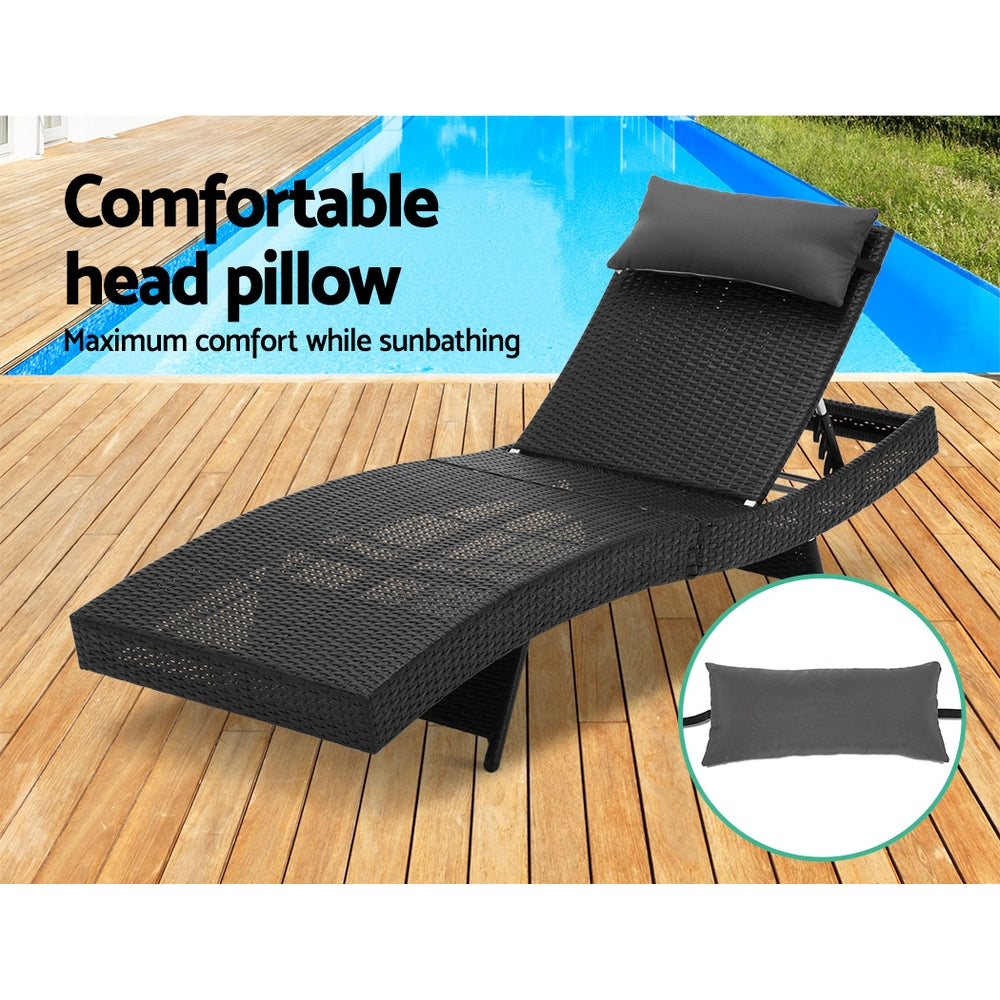 Gardeon 2PC Sun Lounge Wicker Lounger Outdoor Furniture Beach Chair Garden Adjustable Black Chez Guru