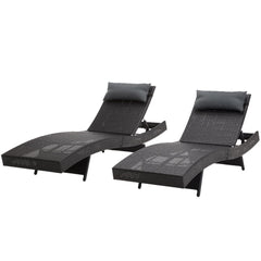 Gardeon 2PC Sun Lounge Wicker Lounger Outdoor Furniture Beach Chair Garden Adjustable Black Chez Guru