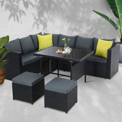 Gardeon Outdoor Dining Set Aluminum Table Chairs Wicker Setting Black Chez Guru