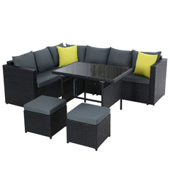 Gardeon Outdoor Dining Set Aluminum Table Chairs Wicker Setting Black Chez Guru
