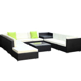Gardeon 11PC Sofa Set with Storage Cover Outdoor Furniture Wicker Chez Guru