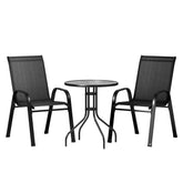 Gardeon 3PC Outdoor Bistro Set Table and Chairs Stackable Patio Furniture Black Chez Guru