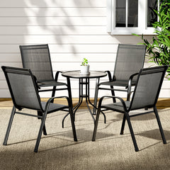 Gardeon 5PC Bistro Set Outdoor Table and Chairs Stackable Outdoor Furniture Black Chez Guru