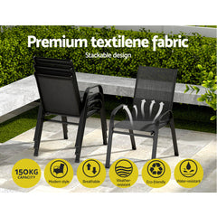 Gardeon 2PC Outdoor Dining Chairs Stackable Lounge Chair Patio Furniture Black Chez Guru