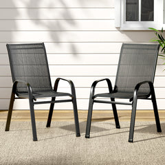 Gardeon 2PC Outdoor Dining Chairs Stackable Lounge Chair Patio Furniture Black Chez Guru