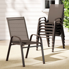 Gardeon 6PC Outdoor Dining Chairs Stackable Lounge Chair Patio Furniture Brown Chez Guru