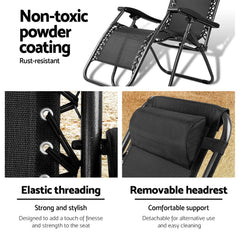 Gardeon Zero Gravity Chair Folding Outdoor Recliner Adjustable Sun Lounge Camping Black Chez Guru