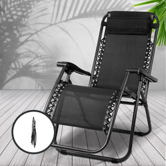 Gardeon Zero Gravity Chair Folding Outdoor Recliner Adjustable Sun Lounge Camping Black Chez Guru