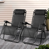 Gardeon 2PC Zero Gravity Chair Folding Outdoor Recliner Adjustable Sun Lounge Camping Black Chez Guru