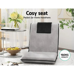 Artiss Floor Lounge Sofa Bed Couch Recliner Chair Folding Chair Cushion Grey - Chez Guru