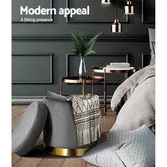 Artiss Ottoman Storage Foot Stool Round Velvet Charcoal Chez Guru