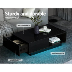 Artiss Coffee Table Led Lights Black - Chez Guru