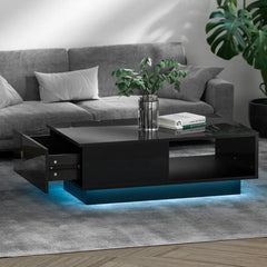Artiss Coffee Table Led Lights Black - Chez Guru