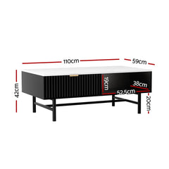 Artiss Coffee Table Drawer Storage Shelf Black - Chez Guru