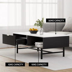 Artiss Coffee Table Drawer Storage Shelf Black - Chez Guru