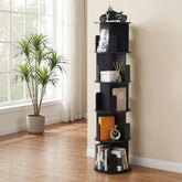 Artiss 5 Tiers Bookshelf Swivel Bookcase Display Shelves Stand Round Black