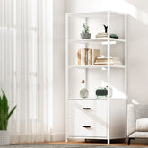 Artiss Bookshelf Display Shelf 2 Drawers 152CM White Chez Guru