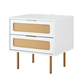 Artiss Rattan Bedside Table 2 Drawers Pine Chez Guru