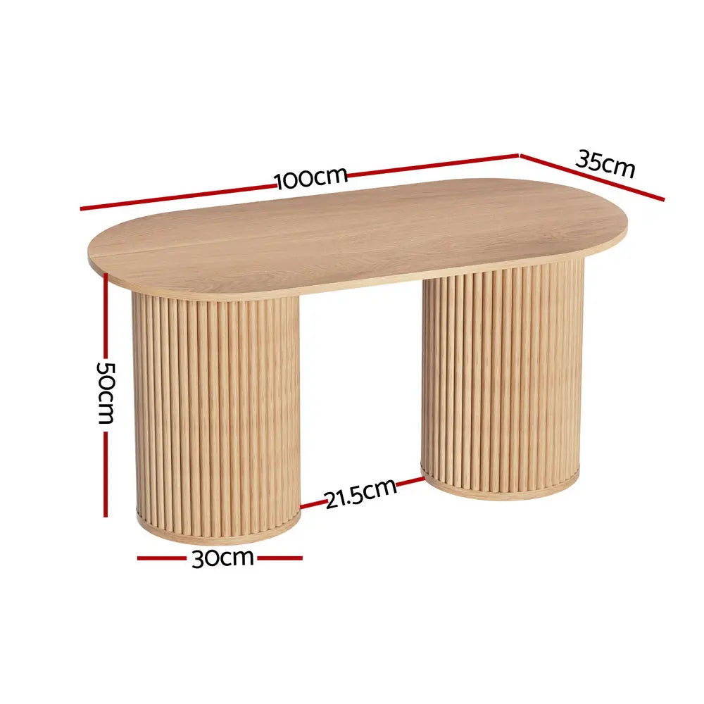 Artiss Coffee Table Oval 100CM Pine Samuel - Chez Guru