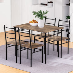 Artiss Dining Table and Chairs Set 5PCS Industrial Wooden Metal Desk Walnut Chez Guru
