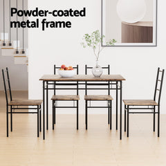Artiss Dining Table and Chairs Set 5PCS Industrial Wooden Metal Desk Walnut Chez Guru
