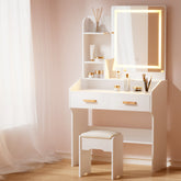 Artiss Dressing Table Set Stool Led White Doria Chez Guru