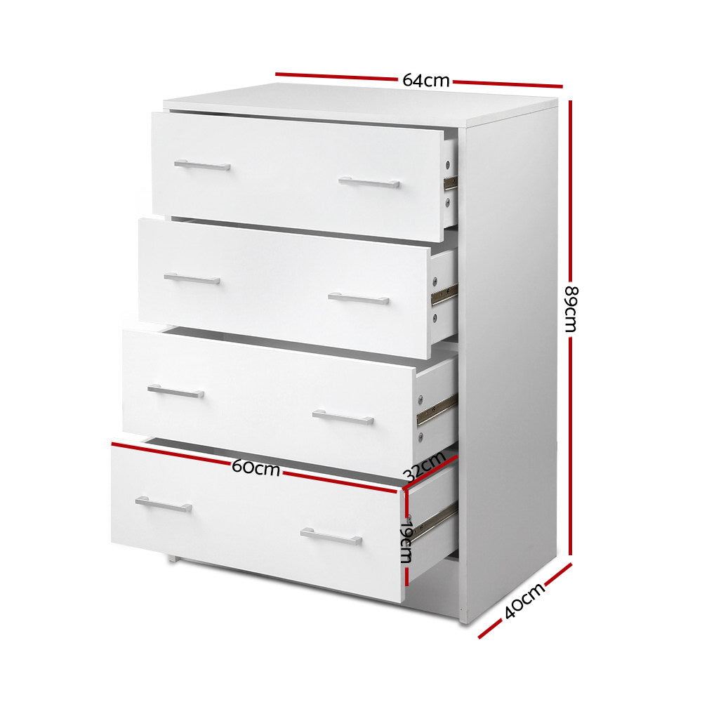 Artiss 4 Chest of Drawers - ANDES White Chez Guru