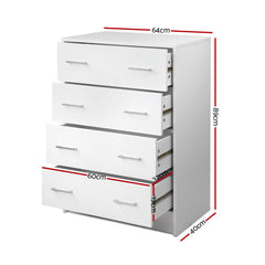 Artiss 4 Chest of Drawers - ANDES White Chez Guru